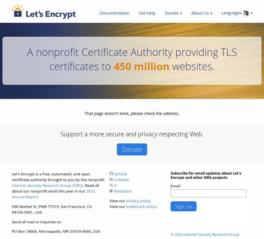 letsencrypt.org 404 Error
