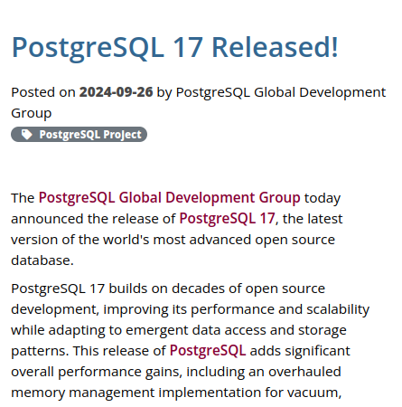 Релиз Postgresql 17